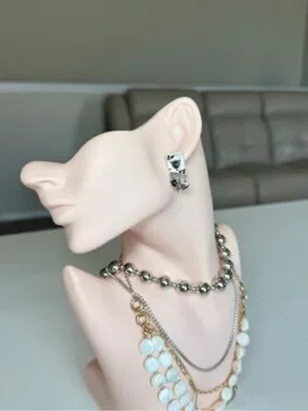 Silver Tone Heart Drop Earrings - White and Silver